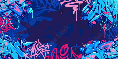 Cool Abstract Dark Blue Urban Street Art Graffiti Style Vector Illustration Background Template