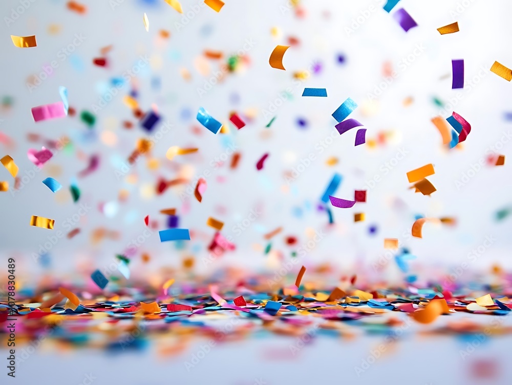 Fototapeta premium Colorful Confetti Falling on White Background Photo