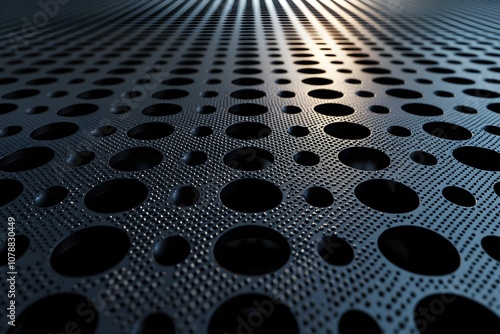 Textured metal with circular holes lit by sunlight