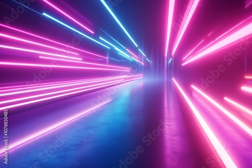 Abstract neon light beams crossing a digital grid to form vibrant glowing effects.