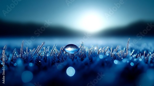 A drop of water on a grass covered in frost photo