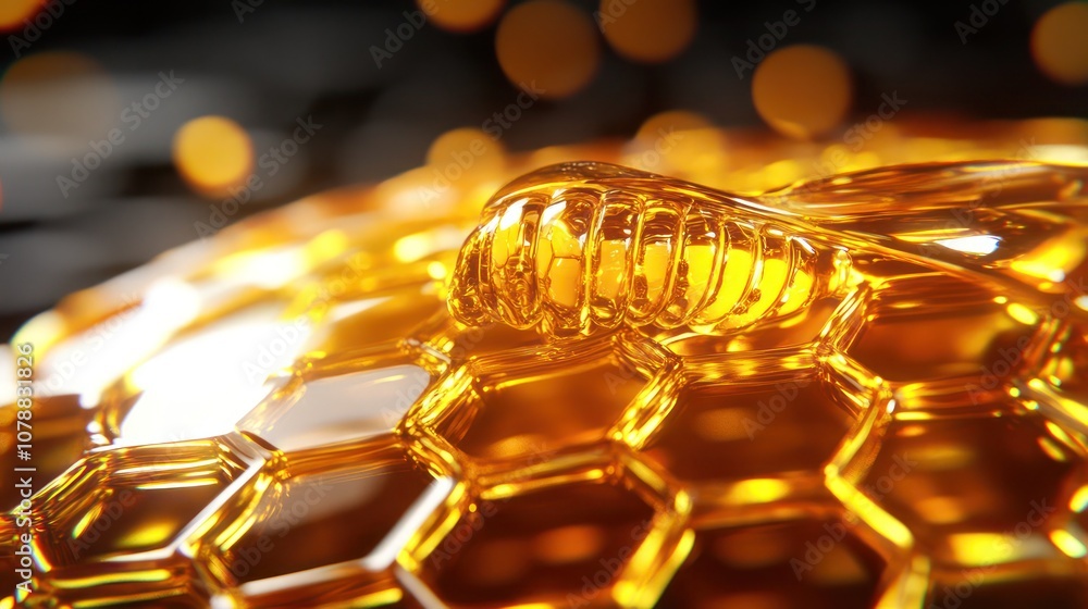 Honeycomb dripping with golden honey against a dark background with bokeh. Honeycomb dripping with golden honey against a dark background with bokeh.