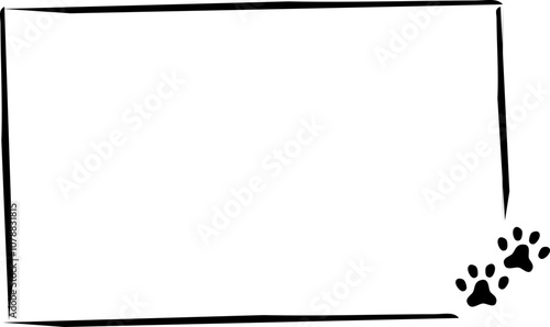 Cat dog pet doodle frame, hand drawn border with paw.  Footprint decoration.