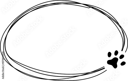 Cat dog pet doodle frame, hand drawn border with paw.  Footprint decoration.