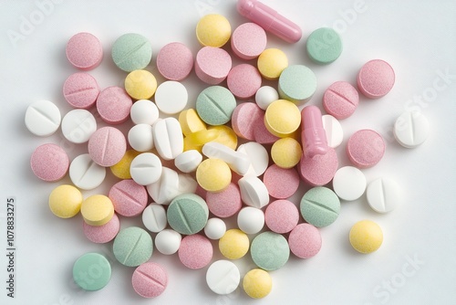 Colorful pills on grey background 