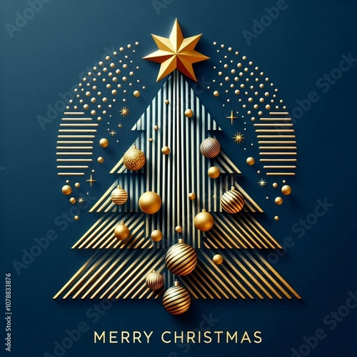 Modern Christmas Banner with minimalistic Christmas Tree and blue background. Merry Christmas greeting card with christmas tree, social media post