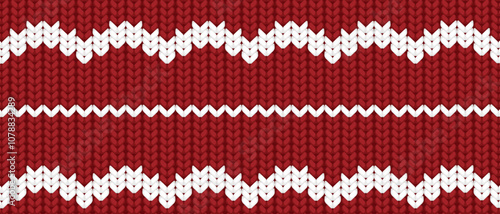 Vector horizontal knitting red wool background. Crocheted fabric winter sweater design texture for wallpaper, background, web page backdrop, wrapping paper. Nordic knitted pattern