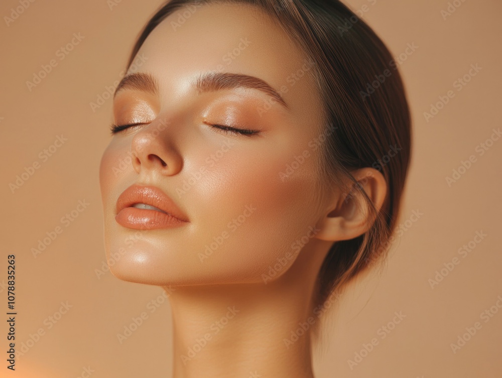 Radiant Beauty: A Close-up Portrait with Glowing Skin and Soft Lighting Radiant Beauty: A Close-up Portrait with Glowing Skin and Soft Lighting