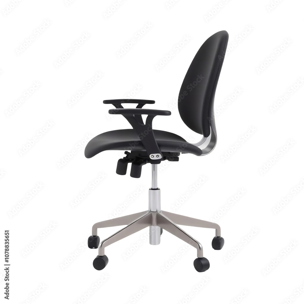 Modern Black Office Chair with Silver Base and Armrests Modern Black Office Chair with Silver Base and Armrests