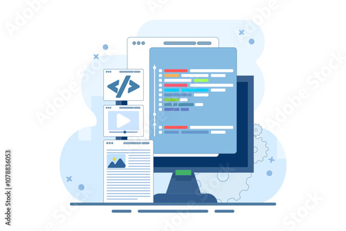 web design user interface prototype testing concept on local server. Website development, coding on Laptop screen, and Programming for landing page, web banner, mobile app. vector illustration.