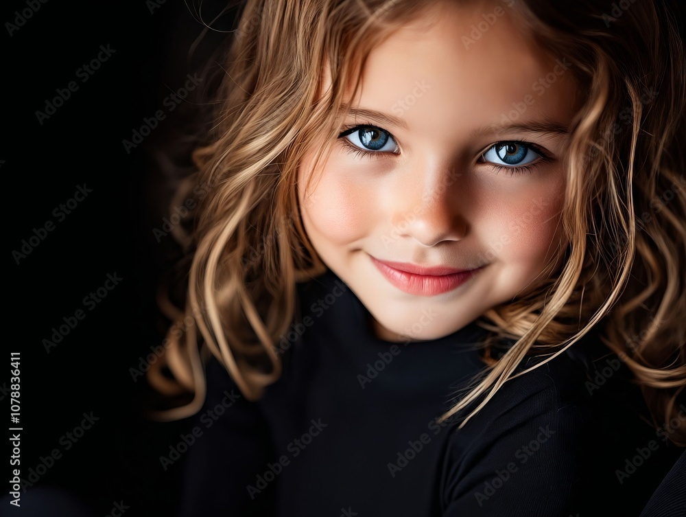 A little girl with blue eyes smiles at the camera A little girl with blue eyes smiles at the camera