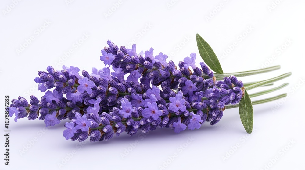Fototapeta premium A bouquet of fresh lavender flowers on a white background.