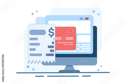 Concept of payment bill confirmed approved via payment card on laptop computer, electronic digital money invoice payment transaction successful, receipt completed, valid verified payment idea.