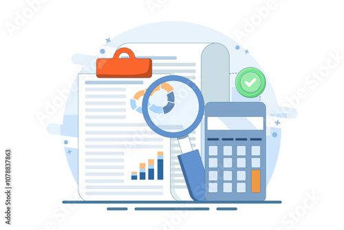 Performance data analysis concept, investment report, marketing study, audition service, Statistical and analytical concept, business performance report, marketing research service. flat vector.