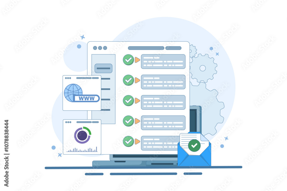 Web UI Interface. Data analysis, SEO Optimization dashboard and business financial report. PC or website SEO investment screen. Technology Analysis KPI Data Dashboard. Flat Vector Illustration. Web UI Interface. Data analysis, SEO Optimization dashboard and business financial report. PC or website SEO investment screen. Technology Analysis KPI Data Dashboard. Flat Vector Illustration.