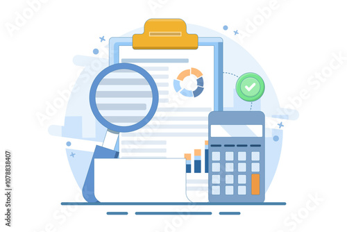 Performance data analysis concept, investment report, marketing study, audition service, Statistical and analytical concept, business performance report, marketing research service. flat vector.