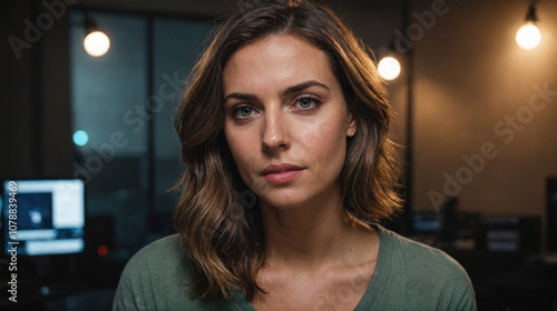 Wallpaper Mural A woman with brown hair looks directly at the camera in an office setting Torontodigital.ca