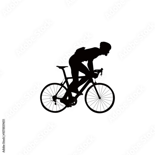 Cyclist vector. Silhouettes of people riding bicycles in different positions.