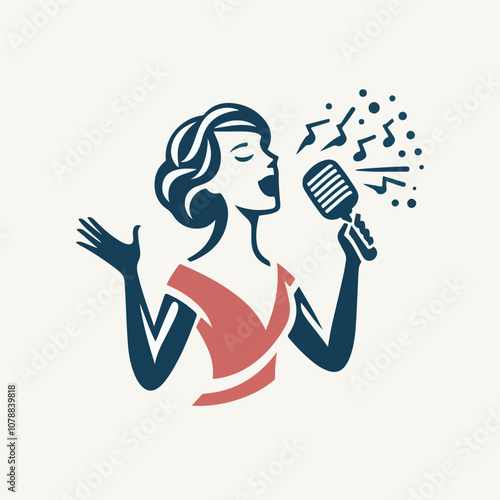 woman singer at the microphone vector Art & Illustration