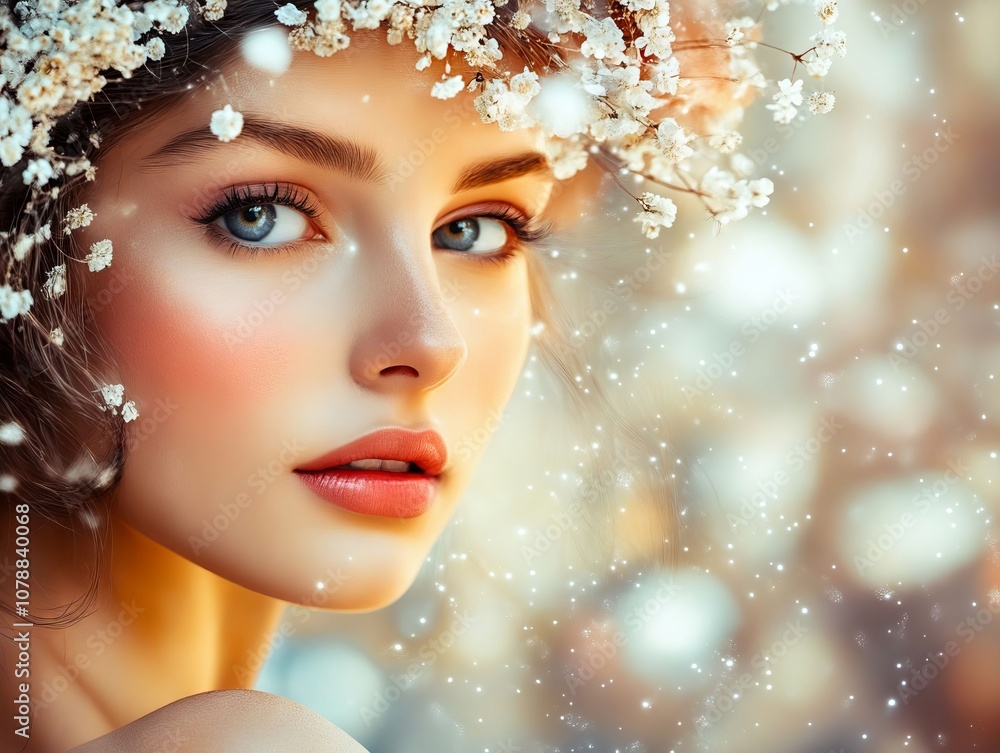 A woman with a flower crown on her head A woman with a flower crown on her head