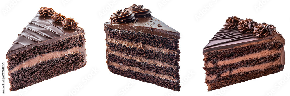 Set of various pieces of chocolate cake on transparent background PNG Set of various pieces of chocolate cake on transparent background PNG