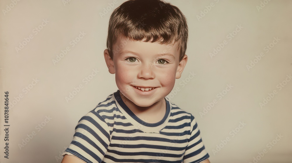 Happy Boy in Striped Shirt Smiling for Portrait Happy Boy in Striped Shirt Smiling for Portrait