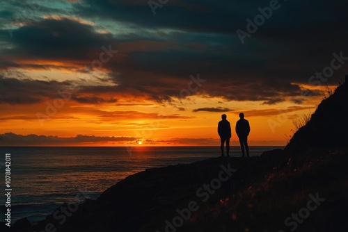 Tranquil Dusk at Capbreton Coastline with Silhouettes and Pastel Sky