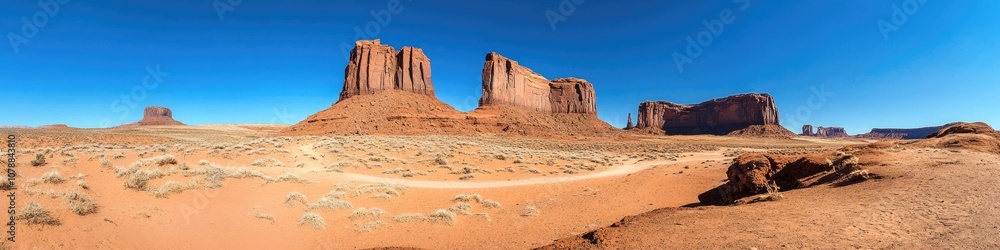 Desert Landscape: Explore the Arid Terrain with Rock Formations under a Clear Sky Desert Landscape: Explore the Arid Terrain with Rock Formations under a Clear Sky