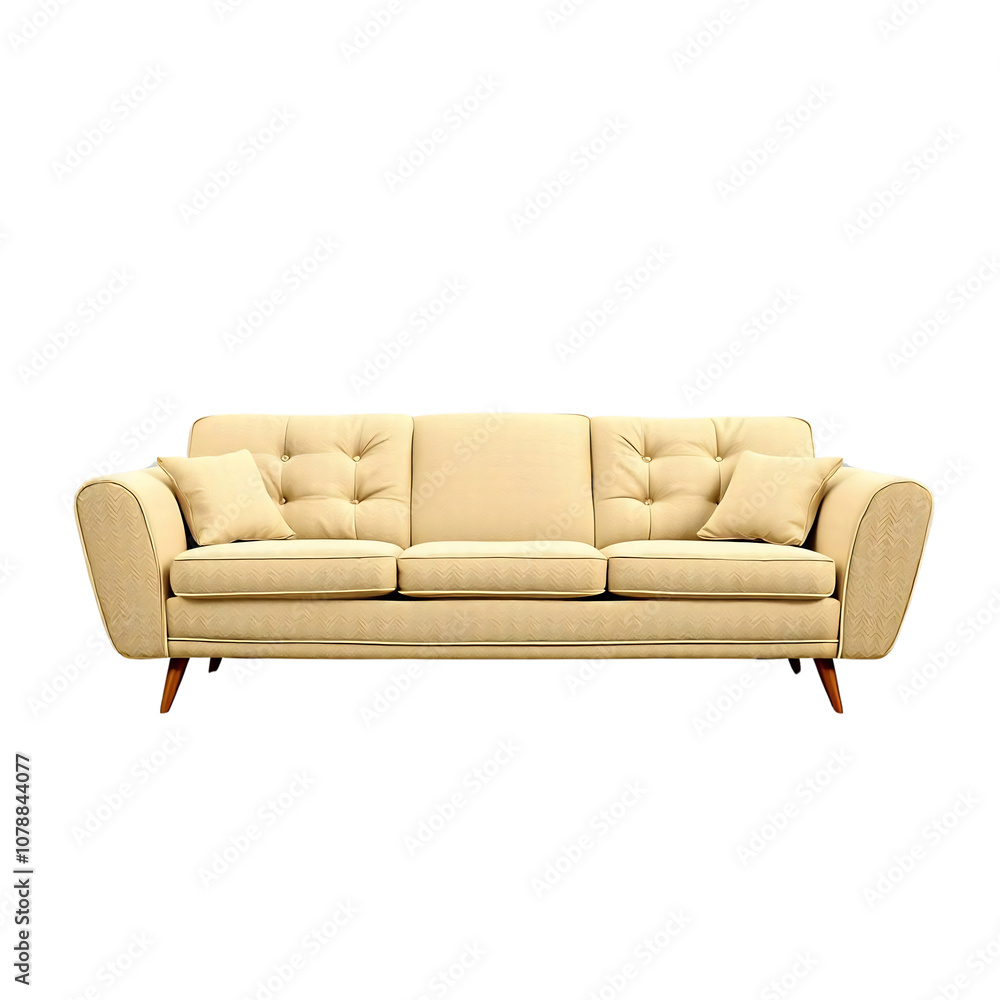 Beige Upholstered Sofa with Wooden Legs Beige Upholstered Sofa with Wooden Legs