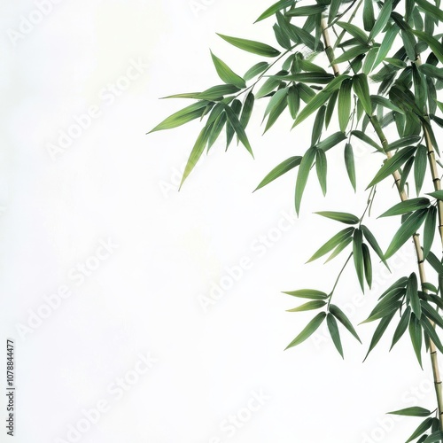 Elegant bamboo leaves cascading against a soft, neutral background, perfect for peace and tranquility themes in design.