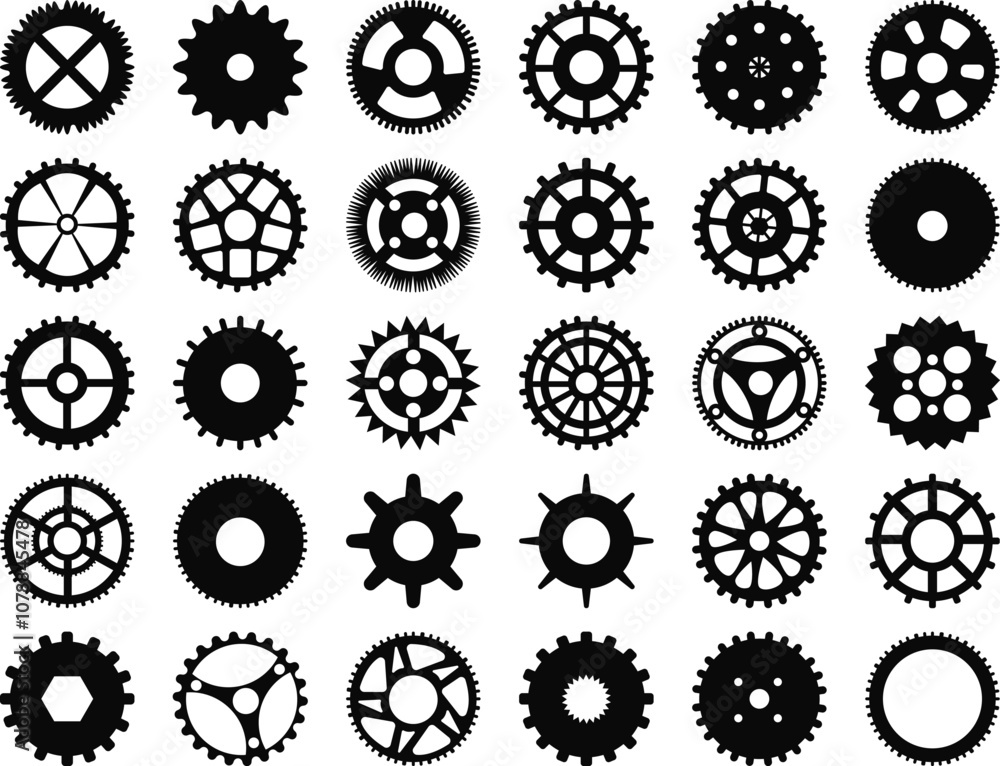 silhouette illustration of various gear shapes silhouette illustration of various gear shapes