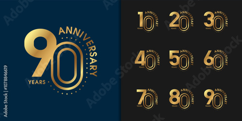 Set of premium anniversary logotype. Golden anniversary celebration emblem design.