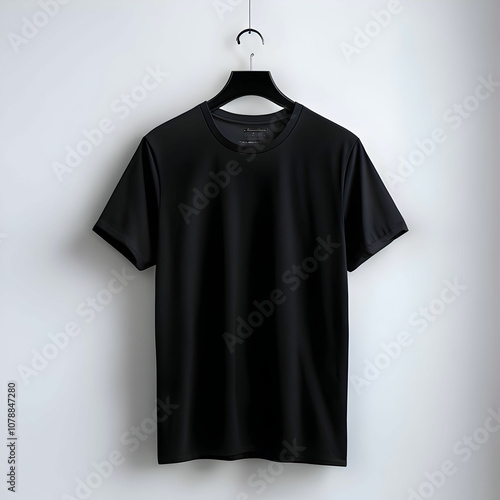 A black t shirt is hanging on a hanger with the word dope on it