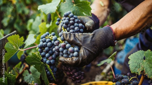 Fresh grape fruit in hands in plantation farm