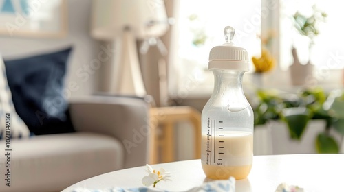 Cozy Milk Jar on a Wooden Table with Soft Morning Light and Decor