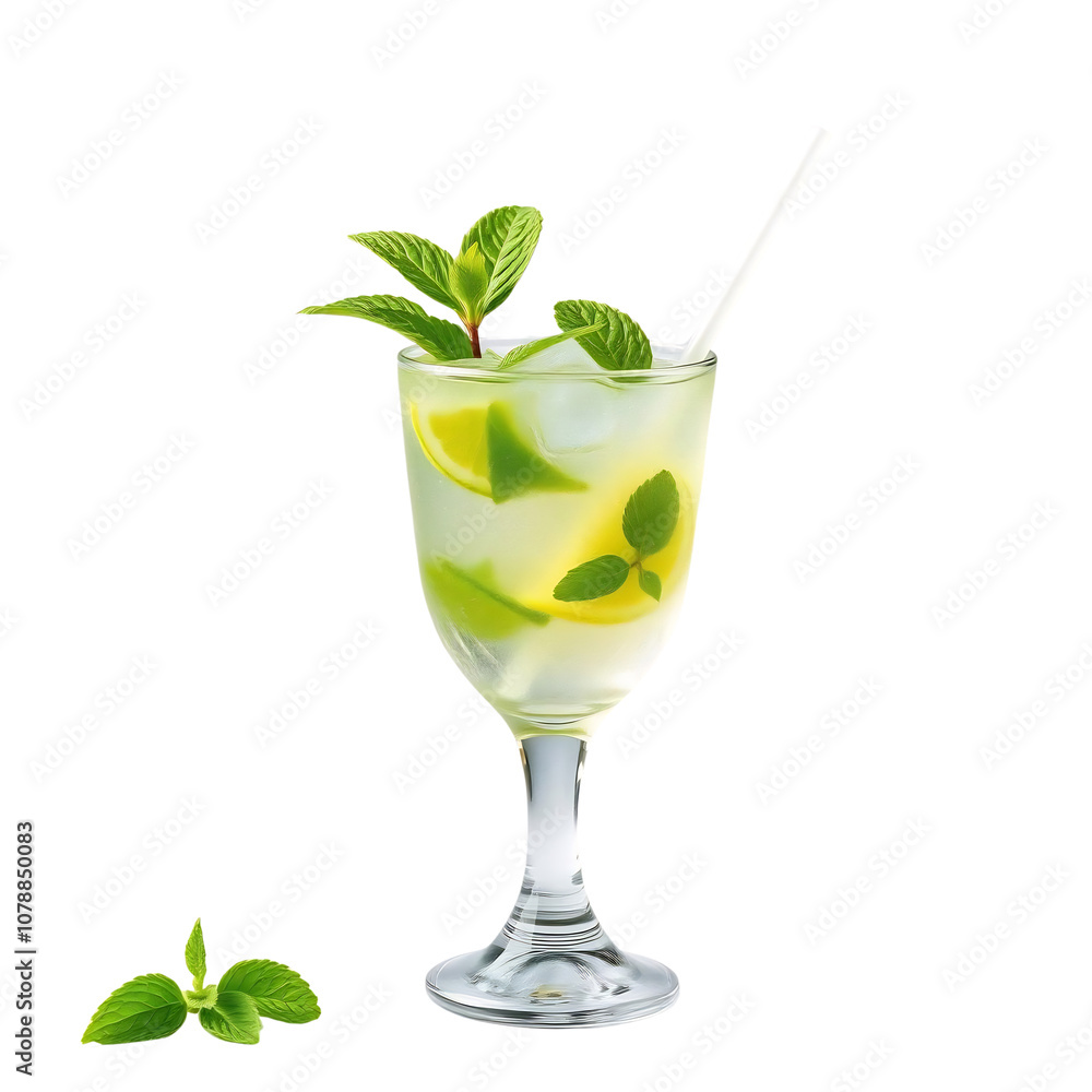 Refreshing Lemon and Mint Cocktail in a Tall Glass with Ice Refreshing Lemon and Mint Cocktail in a Tall Glass with Ice