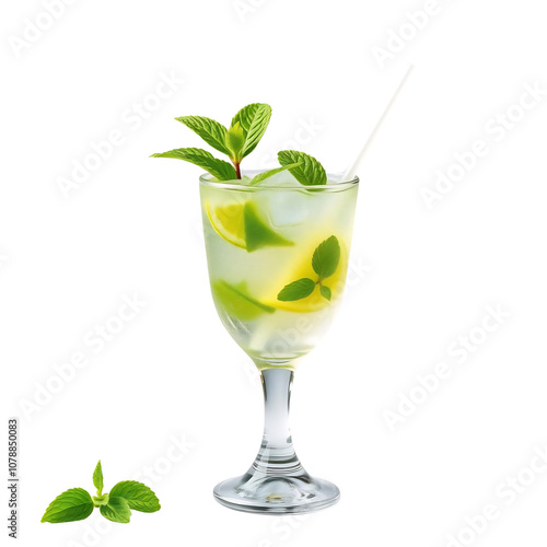 Refreshing Lemon and Mint Cocktail in a Tall Glass with Ice