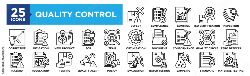 Quality Control icon collection set. Containing design Defect Detection, Compliance Check, Control Chart, ISO Certification, Material Inspection Quality Control icon collection set. Containing design Defect Detection, Compliance Check, Control Chart, ISO Certification, Material Inspection