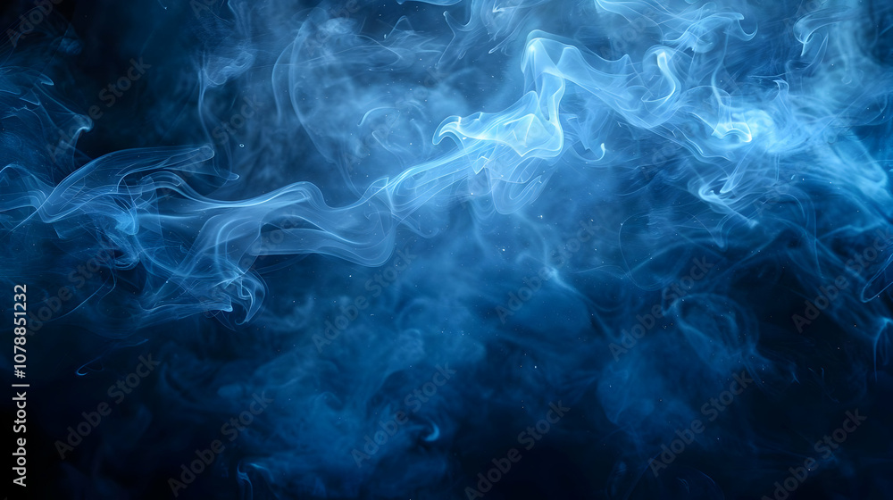 Fototapeta premium Abstract Blue Smoke Swirling and Dancing in a Dark Background Creating an Ethereal Atmosphere