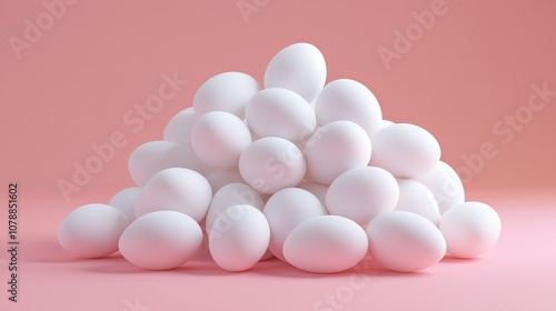 Abstract Marketing Background Featuring a 3D Rendering of Neatly Arranged Food Eggs, Emphasizing Food Safety, Protein, and Nutritional Products Against a Soft Pink Gradient Background. The Design High photo