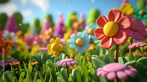 Vibrant garden filled with cute cartoon flowers generated illustration