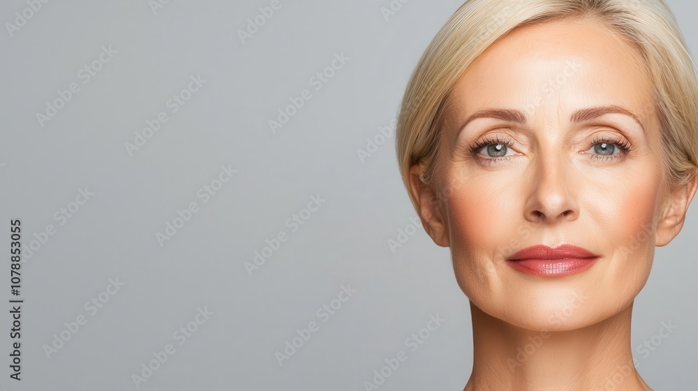 Closeup of a serene woman with flawless skin, ageless beauty, timeless and natural charm Closeup of a serene woman with flawless skin, ageless beauty, timeless and natural charm