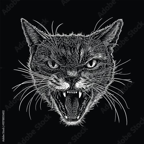 Cat Illustration Black White