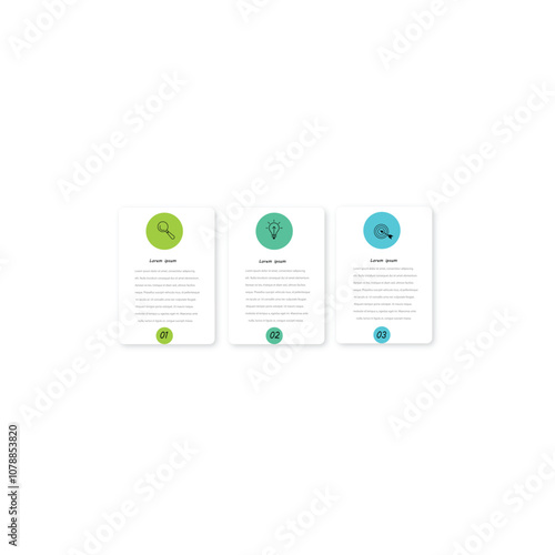 Three circular paper elements placed in horizontal row. Concept of 3 steps of startup project