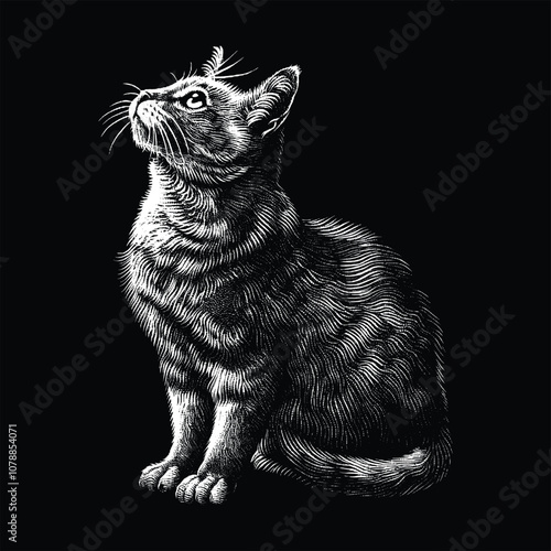 Cat Illustration Black White