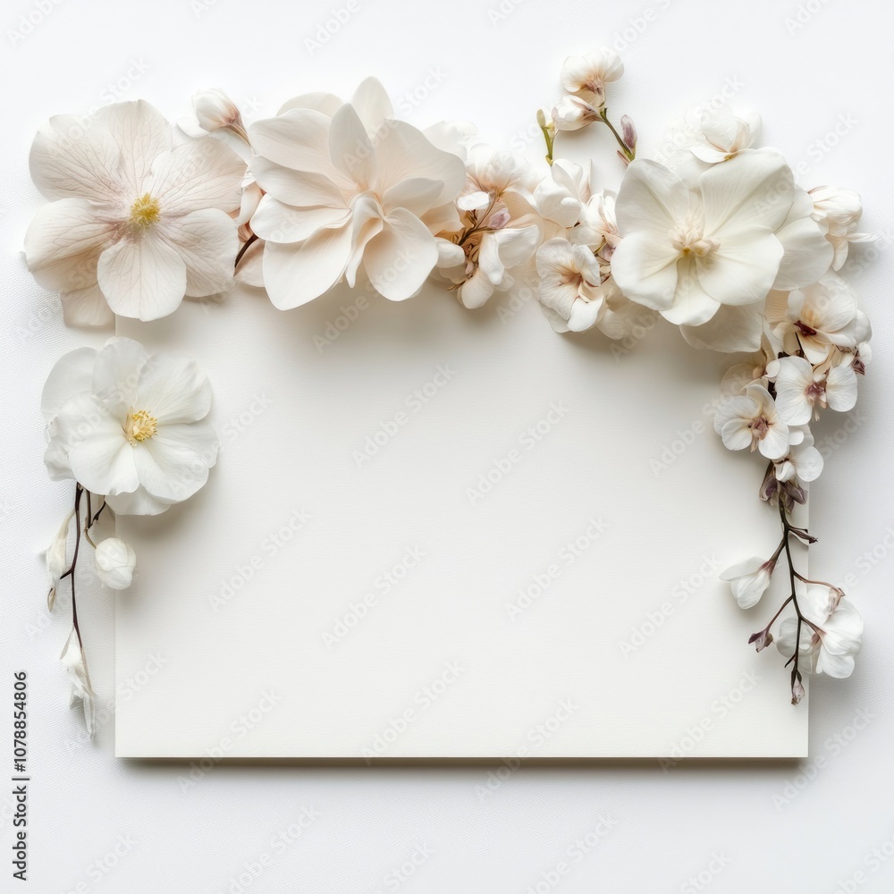 Elegant Blossom Bloom Greeting Card Design with White Flowers on Background Elegant Blossom Bloom Greeting Card Design with White Flowers on Background