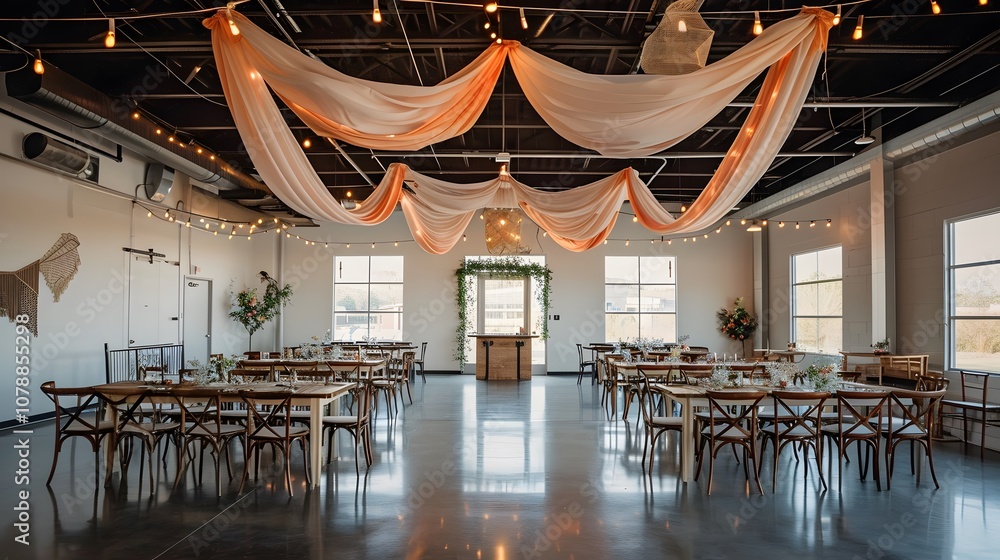 Fototapeta premium Wide shot minimalist venue adorned with only streamer generated illustration