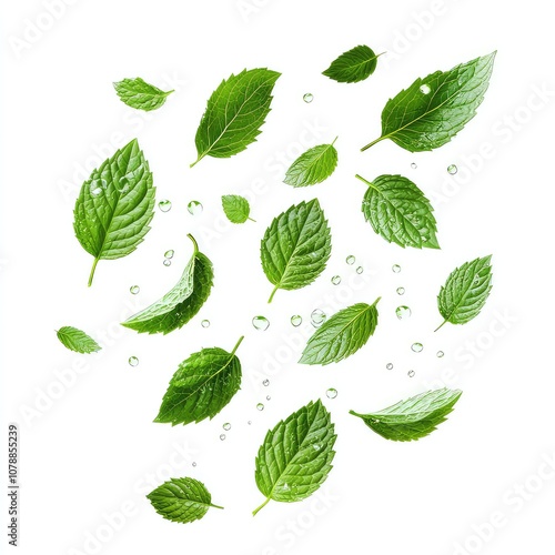 Patchouli Leafs On White Background, Generative AI 