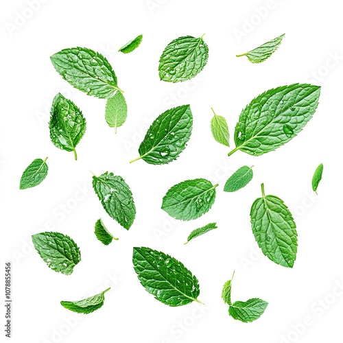 Patchouli Leafs On White Background, Generative AI	