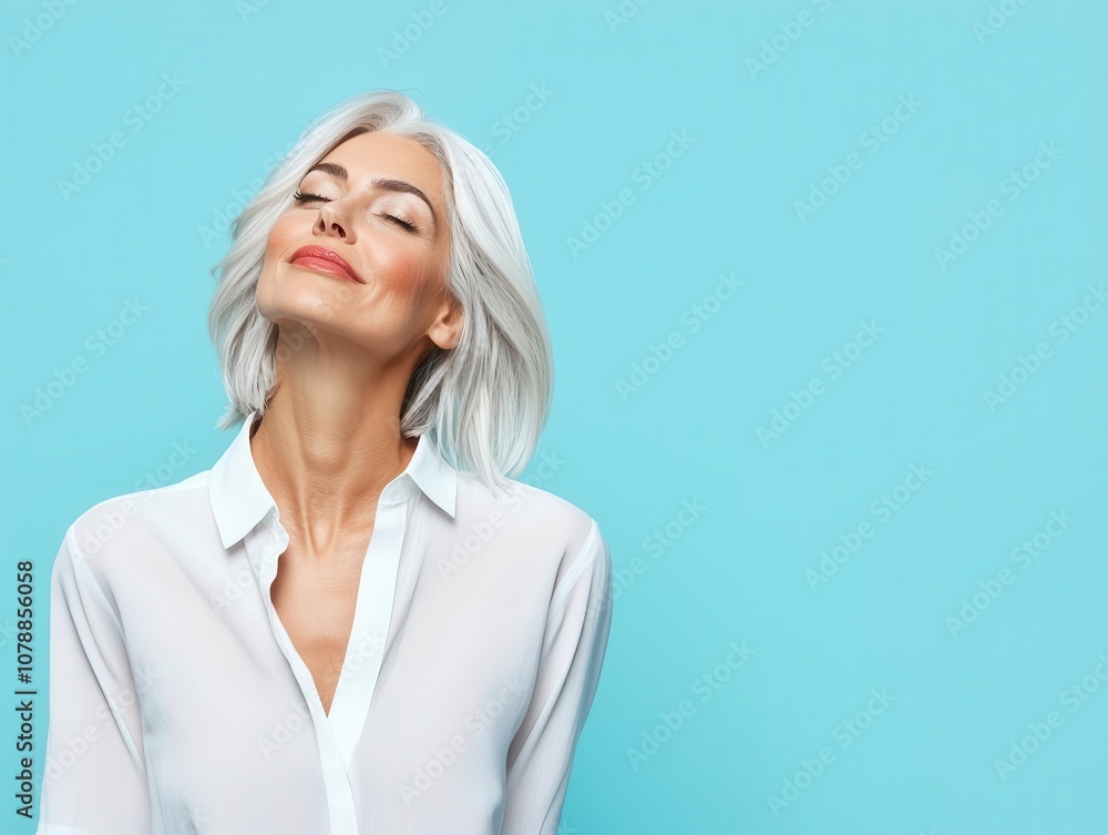 Soft glowing skin and silver hair on a graceful woman, ageless beauty, timeless elegance and charm Soft glowing skin and silver hair on a graceful woman, ageless beauty, timeless elegance and charm